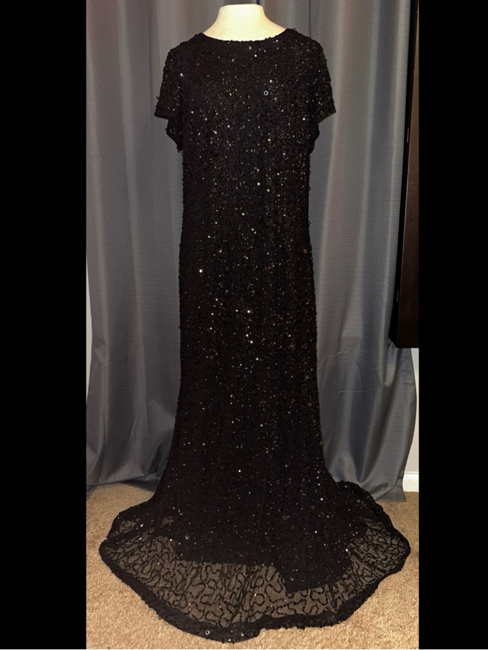 Adrianna Papell Black Sequin Scoop Maxi Dress  Gown XXL EUC